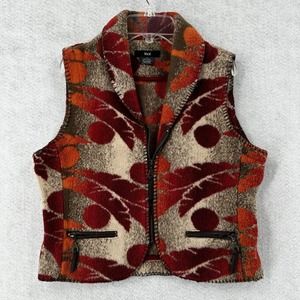 Kial Womens Vest‎ SMALL Western Zip Pockets Accent Stitching Multicolor Art